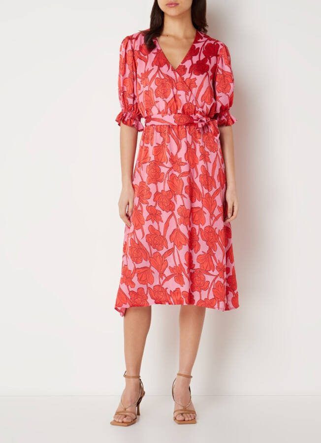 Aaiko Zazou midi wikkeljurk met bloemenprint en pofmouw