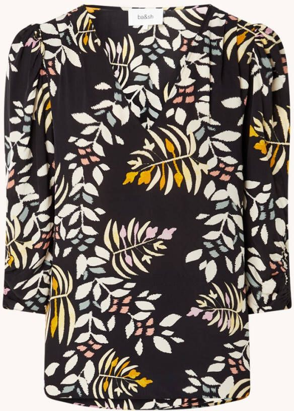 BA&SH Bedrukte blouse met V hals, 3/4 mouwen Cross