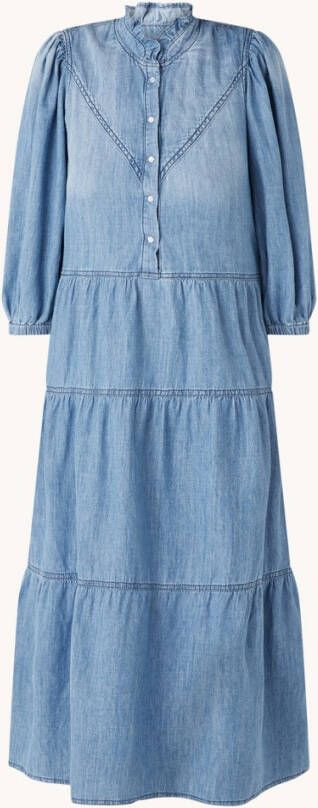 BA&SH Willow gelaagde midi jurk van denim met ruches