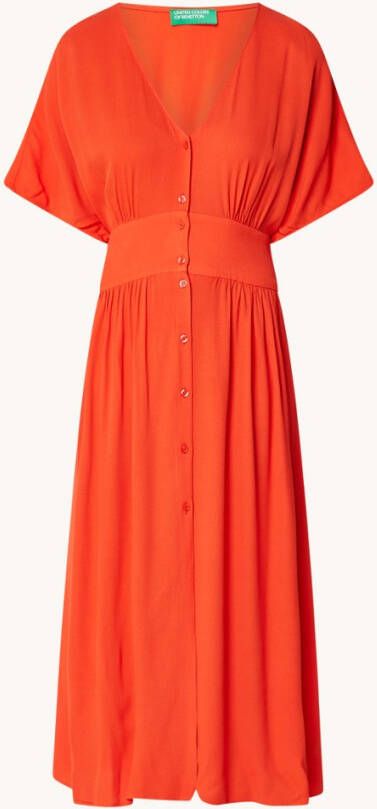 Benetton Maxi jurk met V hals en smockwerk