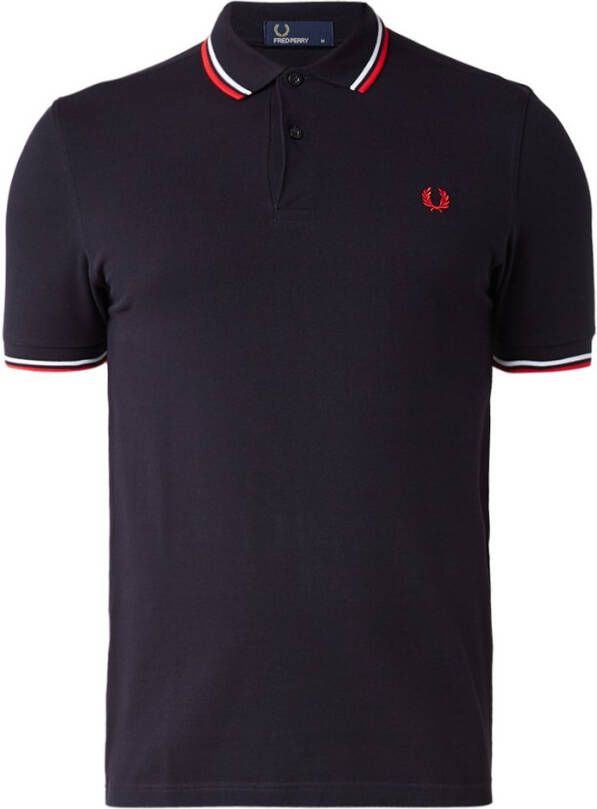 Fred Perry Polo manica corta con collo clico e polsini bordati a contrasto e logo ricamato sul petto uomo Fredperry M3600 Navy/Rosso , Blauw, Heren