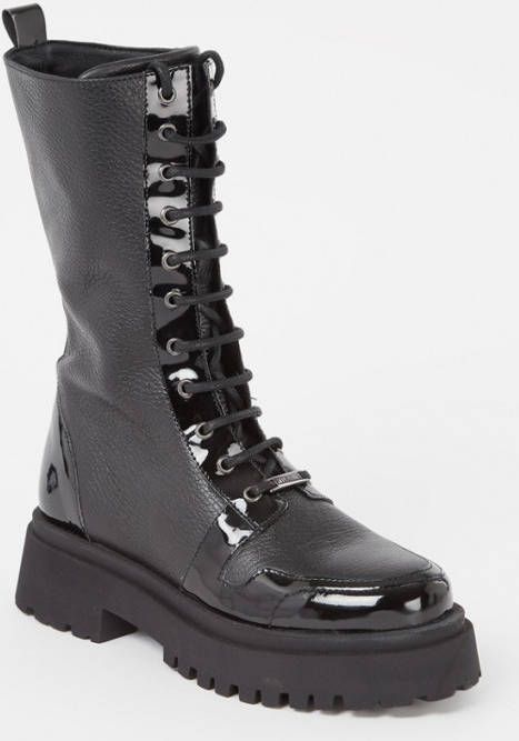 NIKKIE Xantie verterlaarzen van leer met lakleren details