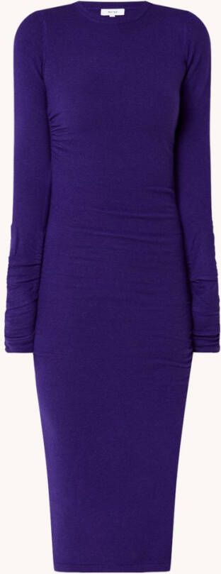 REISS Charley fijngebreide midi jurk in wolblend met plooidetail en split