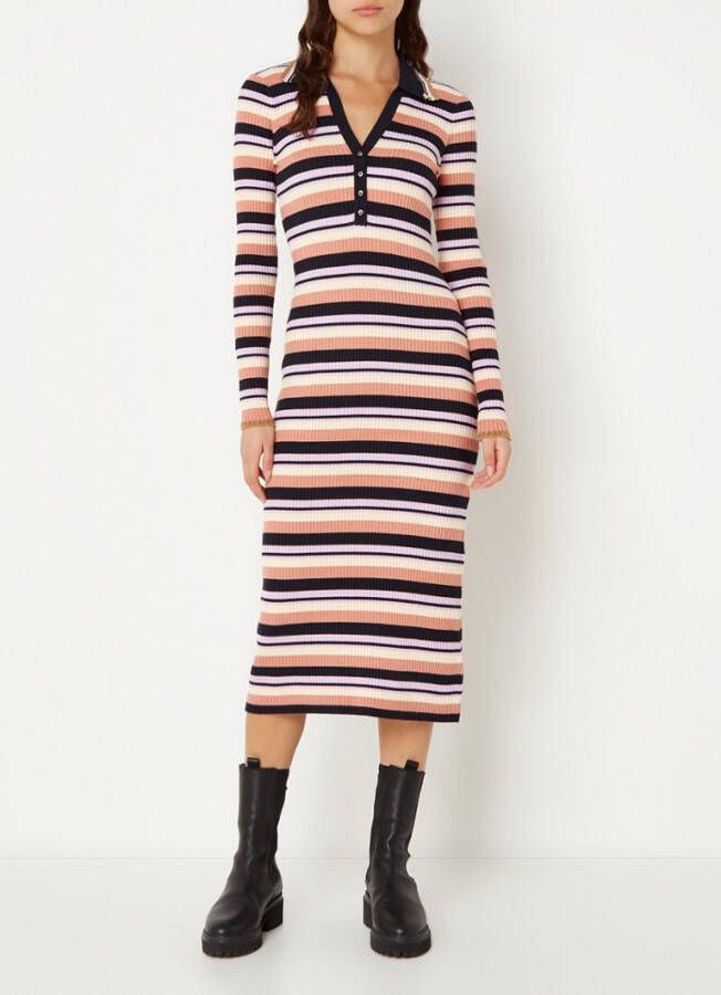 Scotch & Soda Ribgebreide midi jurk in wolblend met gestreept dessin