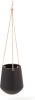 Present Time Bloempotten Hanging pot Skittle ceramic Leather cord Zwart online kopen