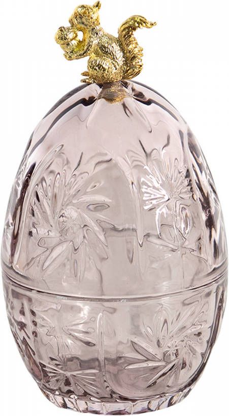 Clayre & Eef Glazen Potje Ø 10x18 Cm Roze Glas Ovaal Eekhoorn Potje Voorraadpot Roze Potje Voorraadpot