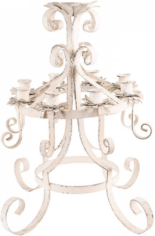 Clayre & Eef Kandelaar Ø 41x43 Cm Beige Ijzer Kaarsenstandaard Kaarsenhouder Beige Kaarsenstandaard Kaarsenhouder