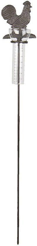 Clayre & Eef Regenmeter 13x11x89 Cm Bruin Ijzer Glas Haan Pluviometer Tuinprikker Tuinsteker Bruin Pluviometer