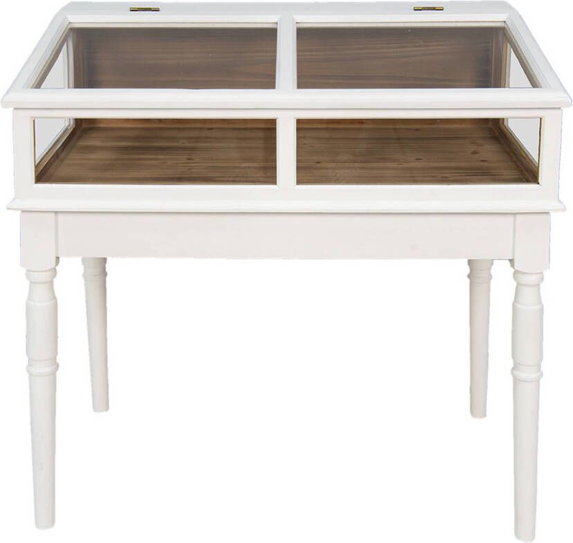 Clayre & Eef Vitrinekast 80x46x85 Cm Wit Hout Glas Kastje Vitrine Kast Met Glas Wit Kastje Vitrine Kast