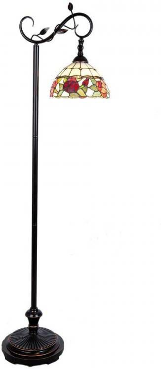 Clayre & Eef Vloerlamp Tiffany Compl. 40x27x152 Cm E27/60w Bruin, Wit, Zwart, Multi Colour Ijzer, Glas