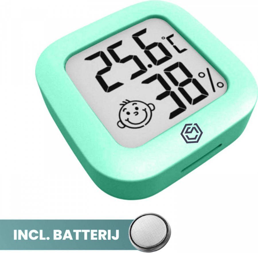 Ease Electronicz Hygrometer Groen Luchtvochtigheidsmeter Thermometer Binnen Incl. Batterij En Plakstrip