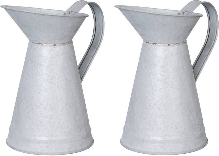 Esschert Design 2x Stuks Bloemenvazen/kannen/gieters Oud Zink 20 Cm Schenkkannen