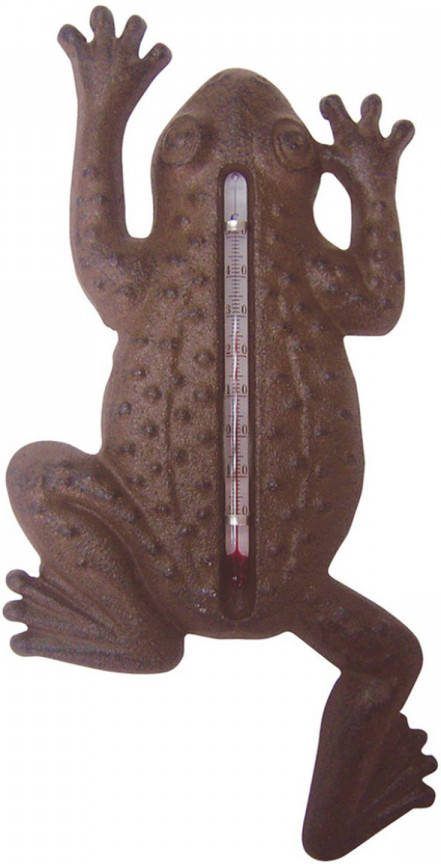 Esschert Design Buiten Thermometer Van Gietijzer In Kikker Vorm Roestbruin Tuindecoratie 24 Cm Buitenthermometers