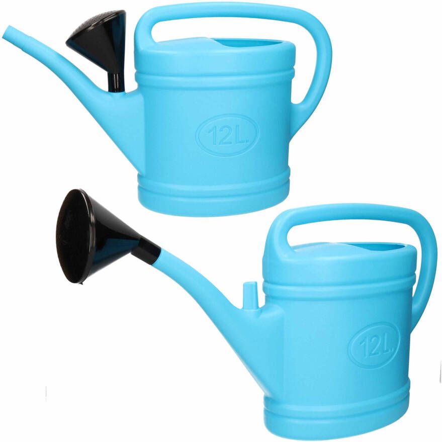 Forte Plastics 2x Stuks Lichtblauwe Tuin Planten Gieter Met Broeskop 12 Liter Gieters