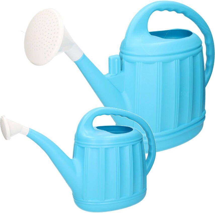 Hega Hogar Tuinplanten Gieters Set 2x Stuks Kunststof Licht Blauw 5 En 12 Liter Gieters