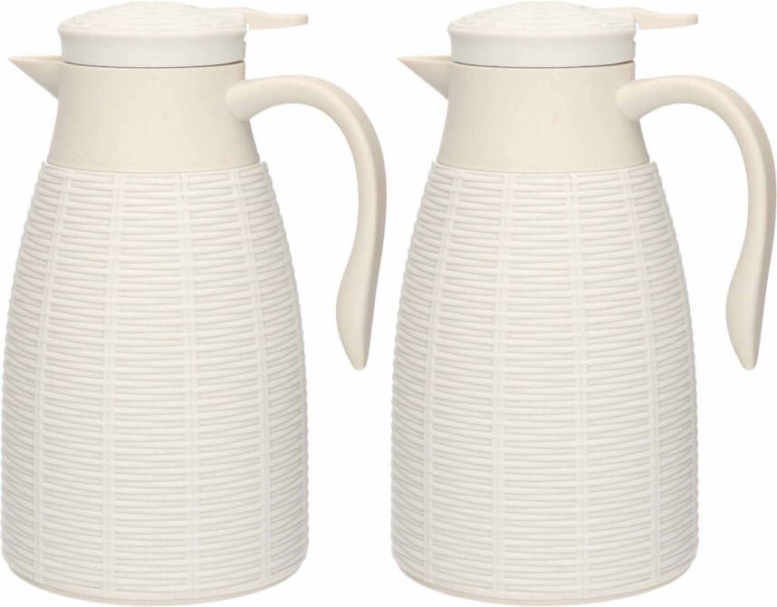 Merkloos 2x Creme Rotan Thermoskannen/isoleerkannen 1 Liter Thermoskannen