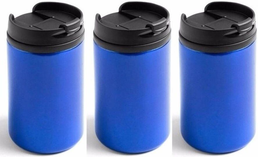 Merkloos 3x Warmhoudbekers/warm Houd Bekers Metallic Blauw 320 Ml Thermosbeker