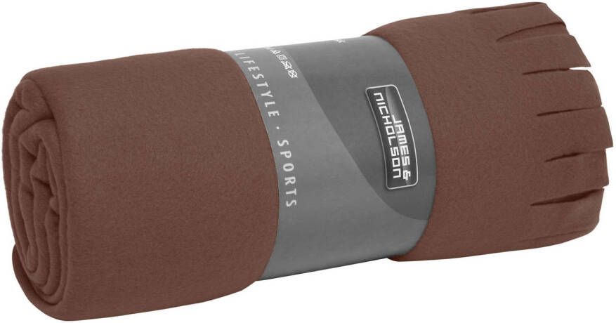 Merkloos Fleece Deken/plaid Met Franjes Bruin 130 X 170 Cm Plaids