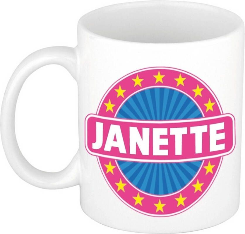 Merkloos Janette Naam Koffie Mok/Beker 300 Ml Namen Mokken