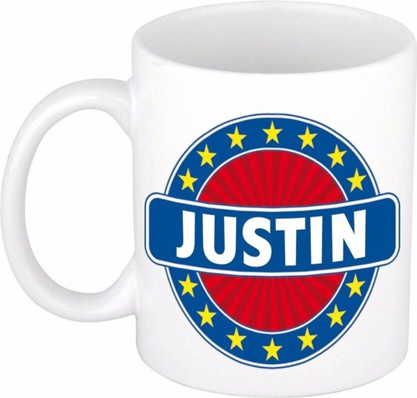 Merkloos Justin Naam Koffie Mok/Beker 300 Ml Namen Mokken