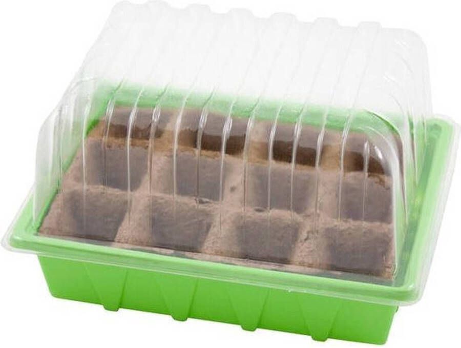 Merkloos Kweekbak/kweekkastje Met Deksel 13 X 38 X 24 Cm Propagator/moestuinbak Inclusief Houtvezel Tray Met 28 Kweekpotjes