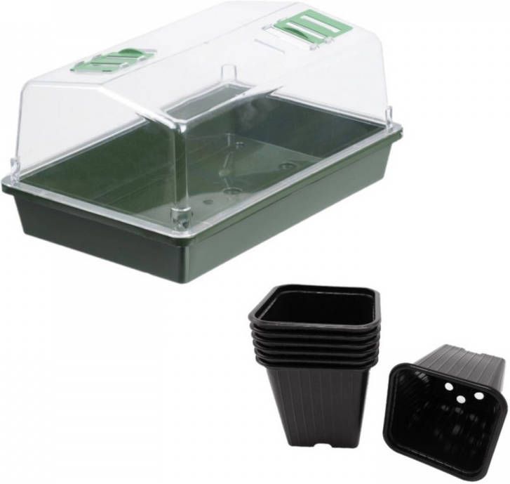 Nature Grote Kweekbak/kweekkast Met Deksel Inclusief 14x Kunststof Kweekpotjes 21 X 55 X 31 Cm Kweekkassen