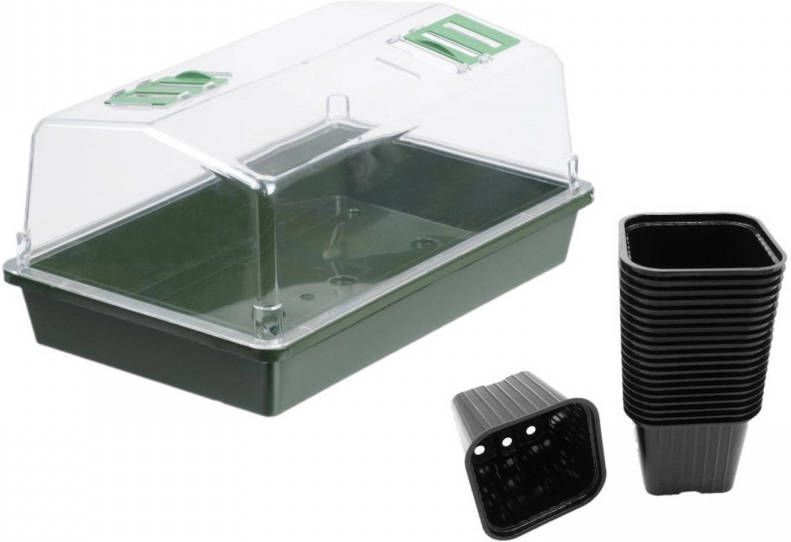 Nature Kweekbak/kweekkast Met Deksel Met 20x Kunststof Kweekpotjes 18 X 37, 5 X 24 Cm Kweekkassen