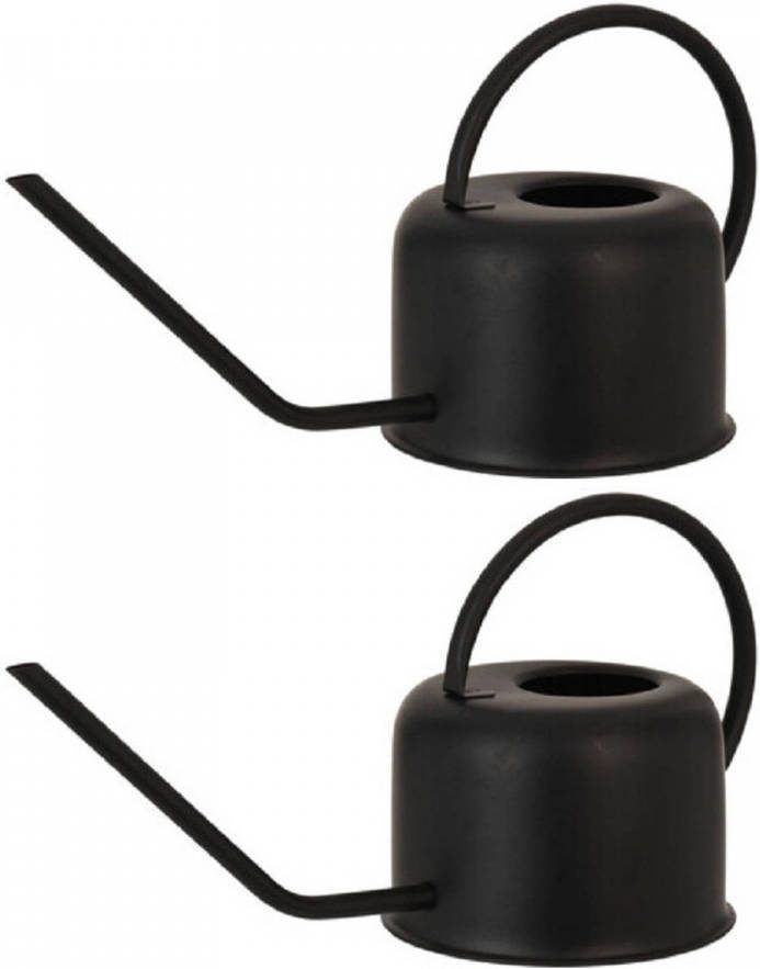 H&S Collection 2x Stuks Retro Metalen/Rvs Gieters Zwart Voor Binnen 1100 Ml Gieters
