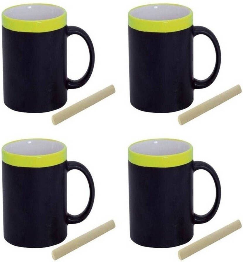 Shoppartners 4x Krijt Mokken In Het Geel Beschrijfbare Koffie/thee Mok Bekers