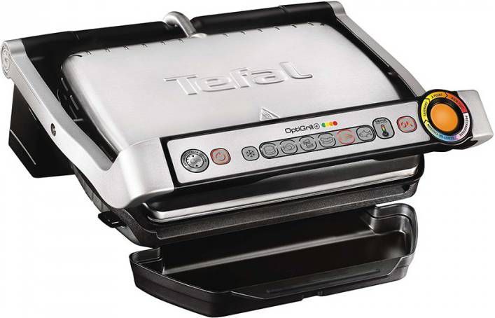 Tefal Contactgrill GC712D OptiGrill+ 6 grillprogramma's, past temperatuur + barbecuecyclus aan het grillgerecht aan, bakplaten met antiaanbaklaag