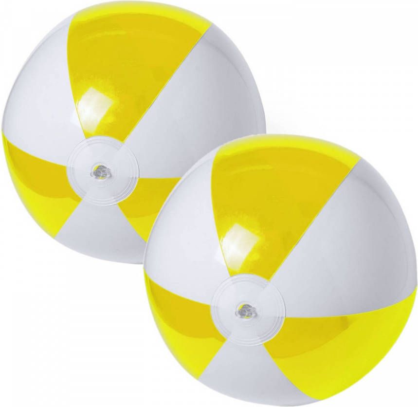 Trendoz 2x Stuks Opblaasbare Strandballen Plastic Geel/wit 28 Cm Strandballen