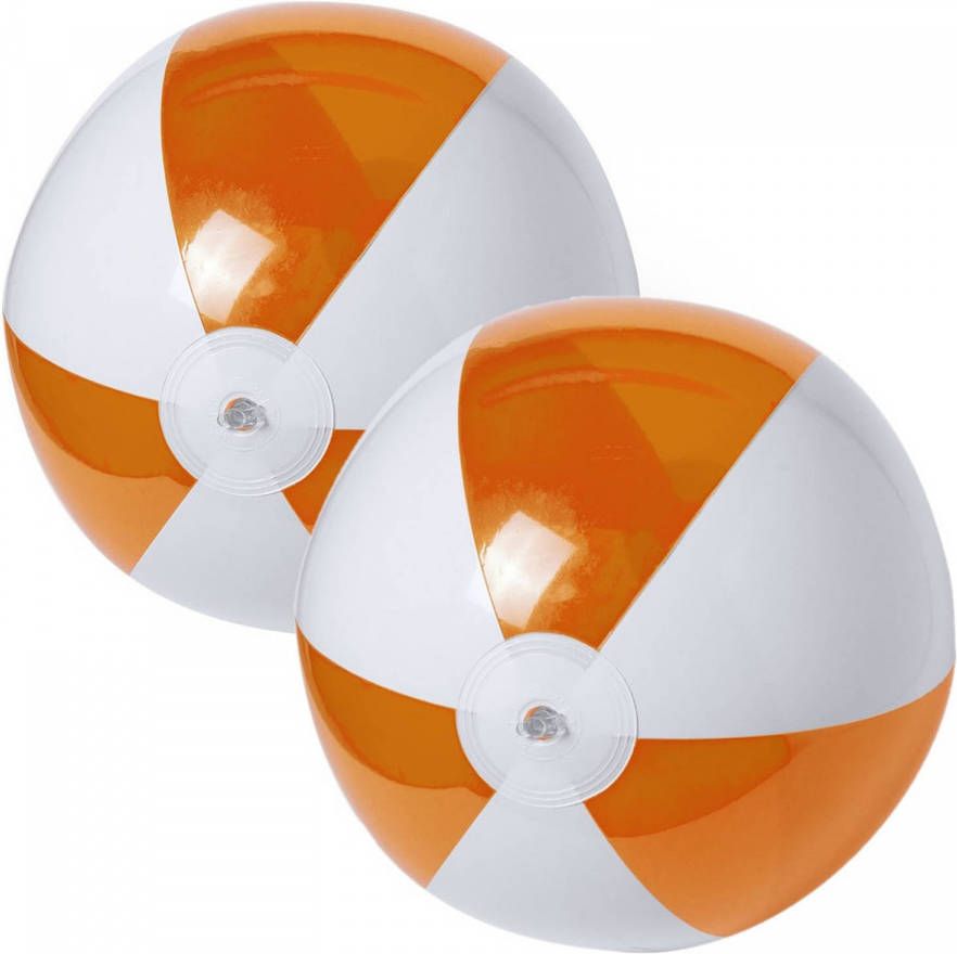 Trendoz 2x Stuks Opblaasbare Strandballen Plastic Oranje/wit 28 Cm Strandballen