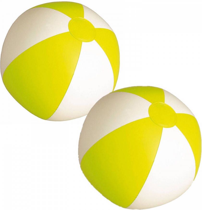 Trendoz 2x Stuks Opblaasbare Zwembad Strandballen Plastic Geel/wit 28 Cm Strandballen