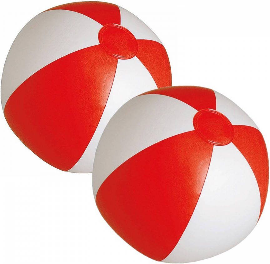 Trendoz 2x Stuks Opblaasbare Zwembad Strandballen Plastic Rood/wit 28 Cm Strandballen