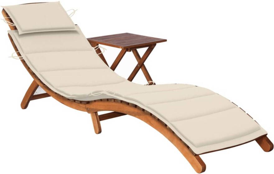 vidaXL Ligbed met tafeltje en kussen massief acaciahout