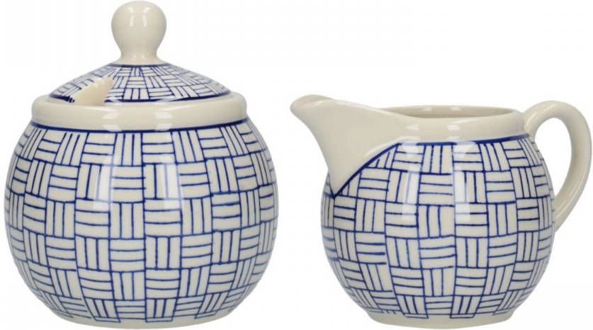 London Pottery Globe Lattice Melk En Suiker Set, Keramiek, Blauw, Geblokt, 0.26 L Out Of The Blue