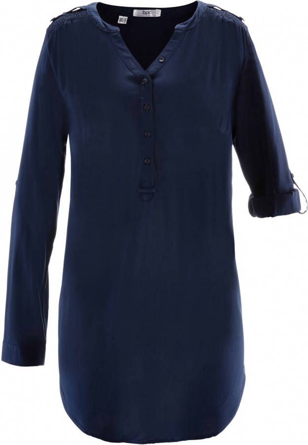 bpc bonprix collection Viscose blouse met V-hals, lange mouw, donkerblauw
