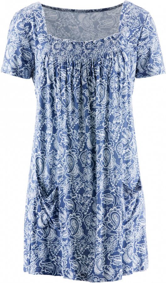 bpc bonprix collection Tuniek, korte mouw, indigo/wit paisleyprint