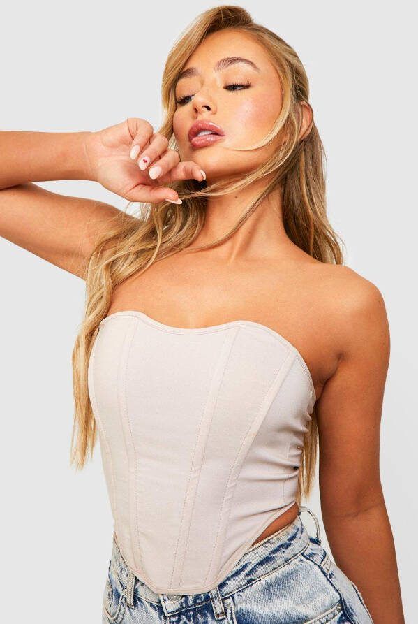 boohoo Bengaline Corset Top, Stone