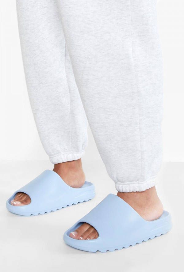 boohoo Brede Dikke Slippers, Blue