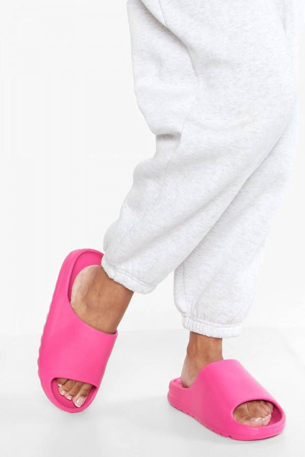 boohoo Brede Dikke Slippers, Fuchsia