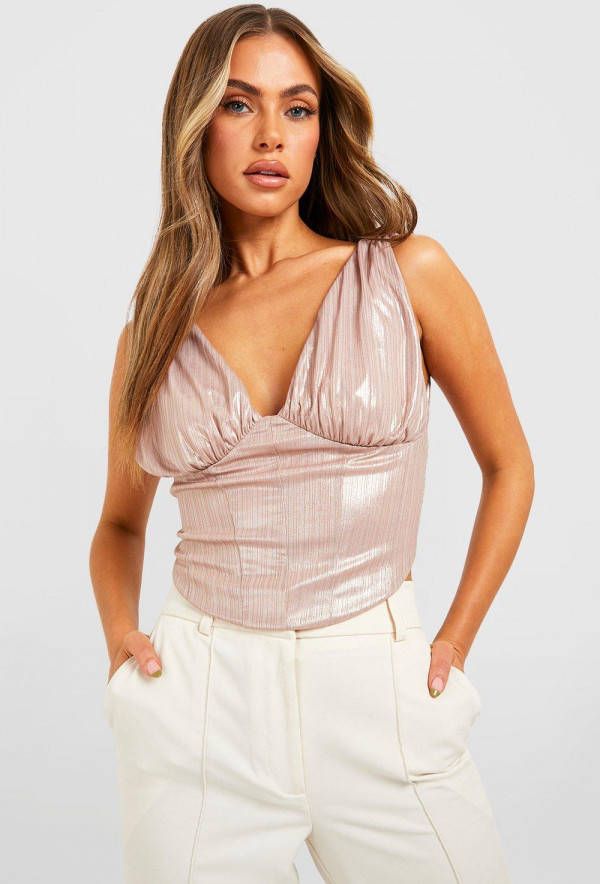 boohoo Corset Top Met Textuur, Champagne
