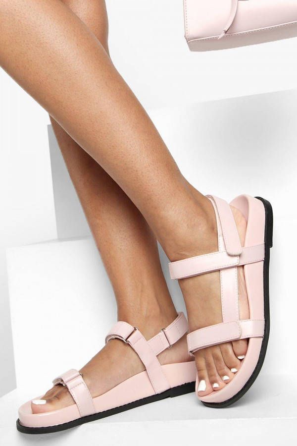 boohoo Dad Sandalen Met Klittenband, Light Pink
