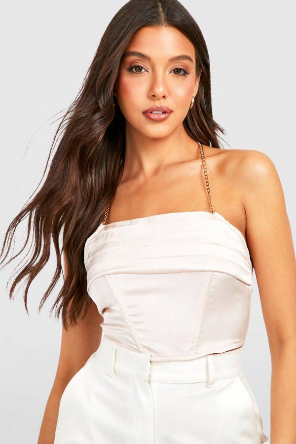 boohoo Gedrapeerde Corset Top Met Ketting Bandjes, Champagne