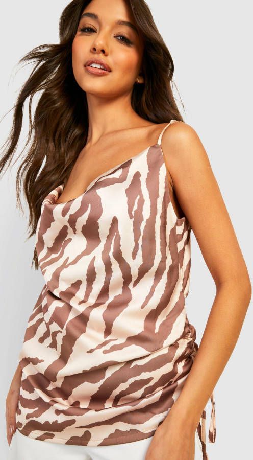 boohoo Geplooide Zebraprint Korset Top Met Losse Col, Chocolate