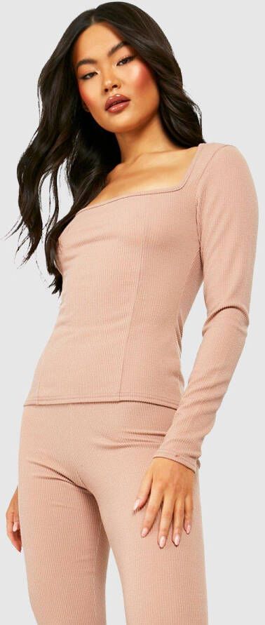 boohoo Geribbelde Corset Top, Dusty Rose