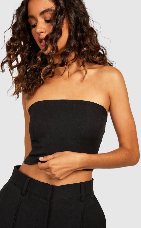 boohoo Getailleerde Bandeau Corset Top, Black