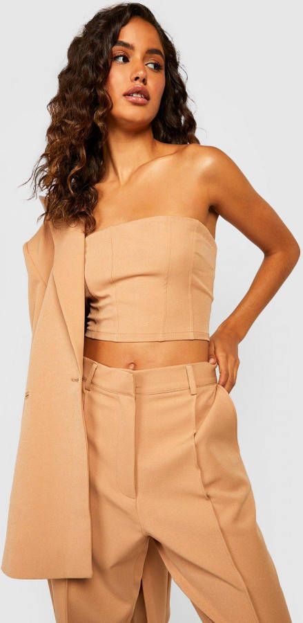 boohoo Getailleerde Bandeau Corset Top, Camel