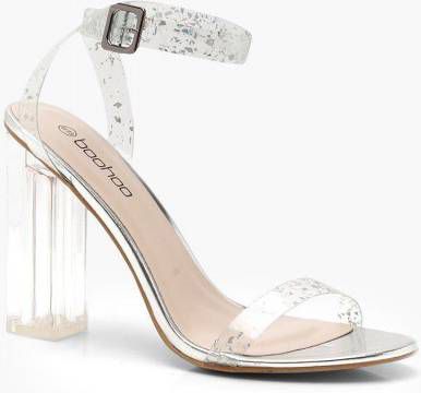 boohoo Transparante Tweedelige Glitter Blokhakken, Silver