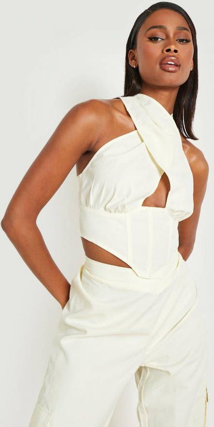 boohoo Halter Korset Met Rug Veters, Ecru